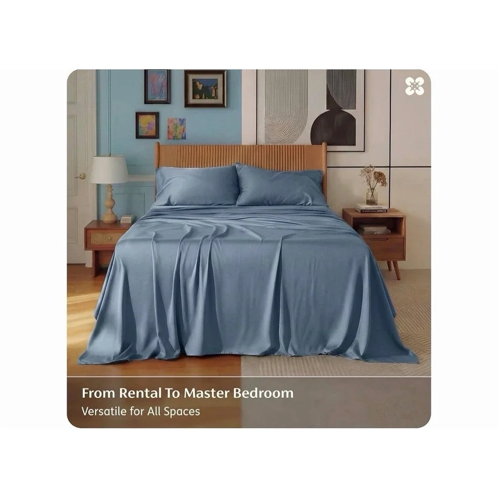 Bedsure Cooling Sheet Set, Rayon Derived from Bamboo, Soft, Blue/Turquoise, King